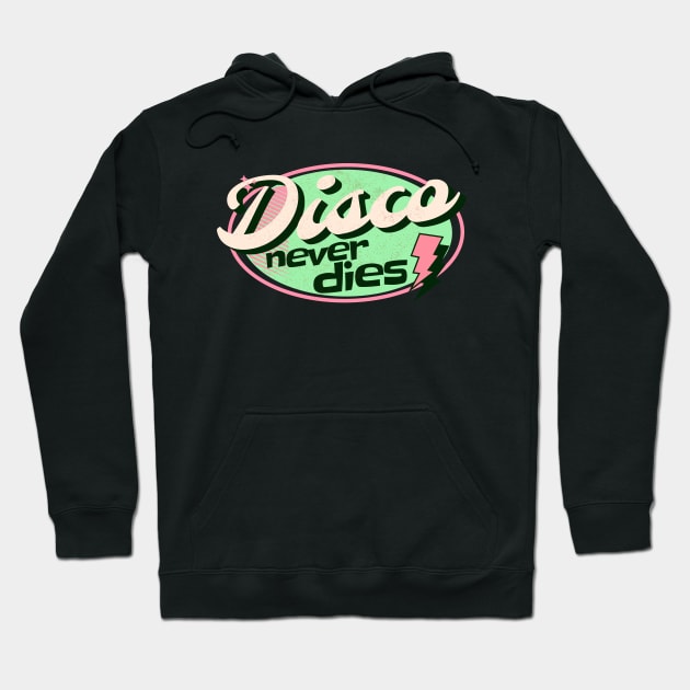 DISCO - Never Dies Retro (mint/pink) Hoodie by DISCOTHREADZ 